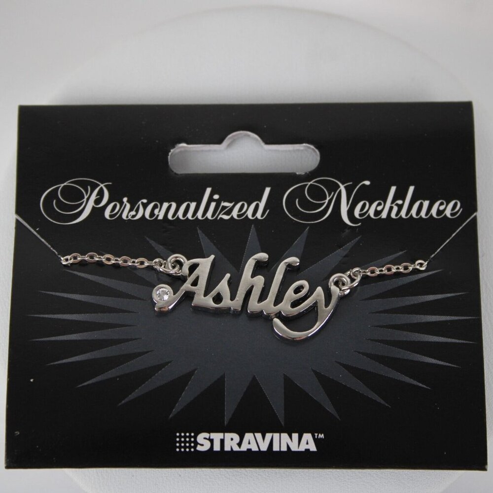 ASHLEY Name Silvertone Rhinestone 14.5" w 4.5" Multi Ring Extender Necklace